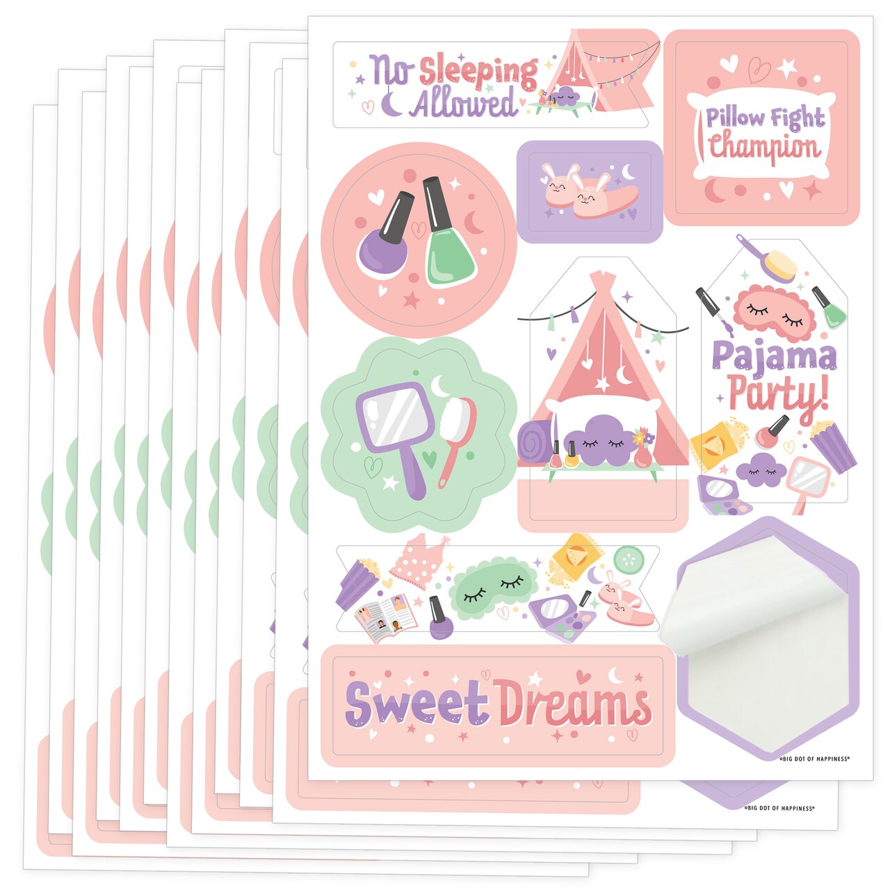 Big Dot of Happiness Pajama Slumber Party - Girls Sleepover Birthday Party Favor Sticker Set - 12 Sheets - 120 Stickers